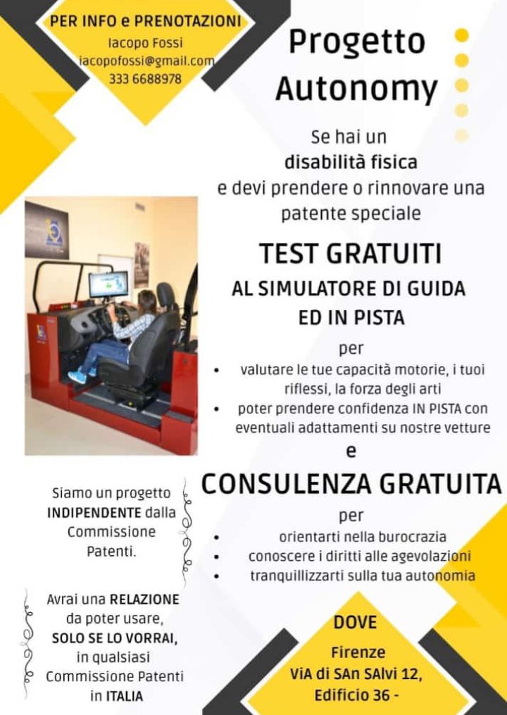 Progetto Autonomy - Servizio GRATUITO di supporto per l'acquisizione di patente SPECIALE.